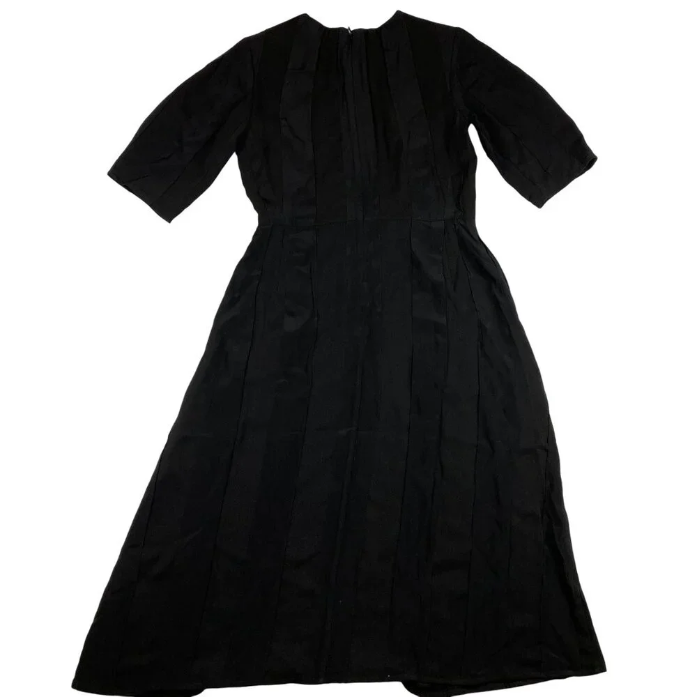 NWT Everlane The City Stripe Ruched Dress Midi Black Size 2